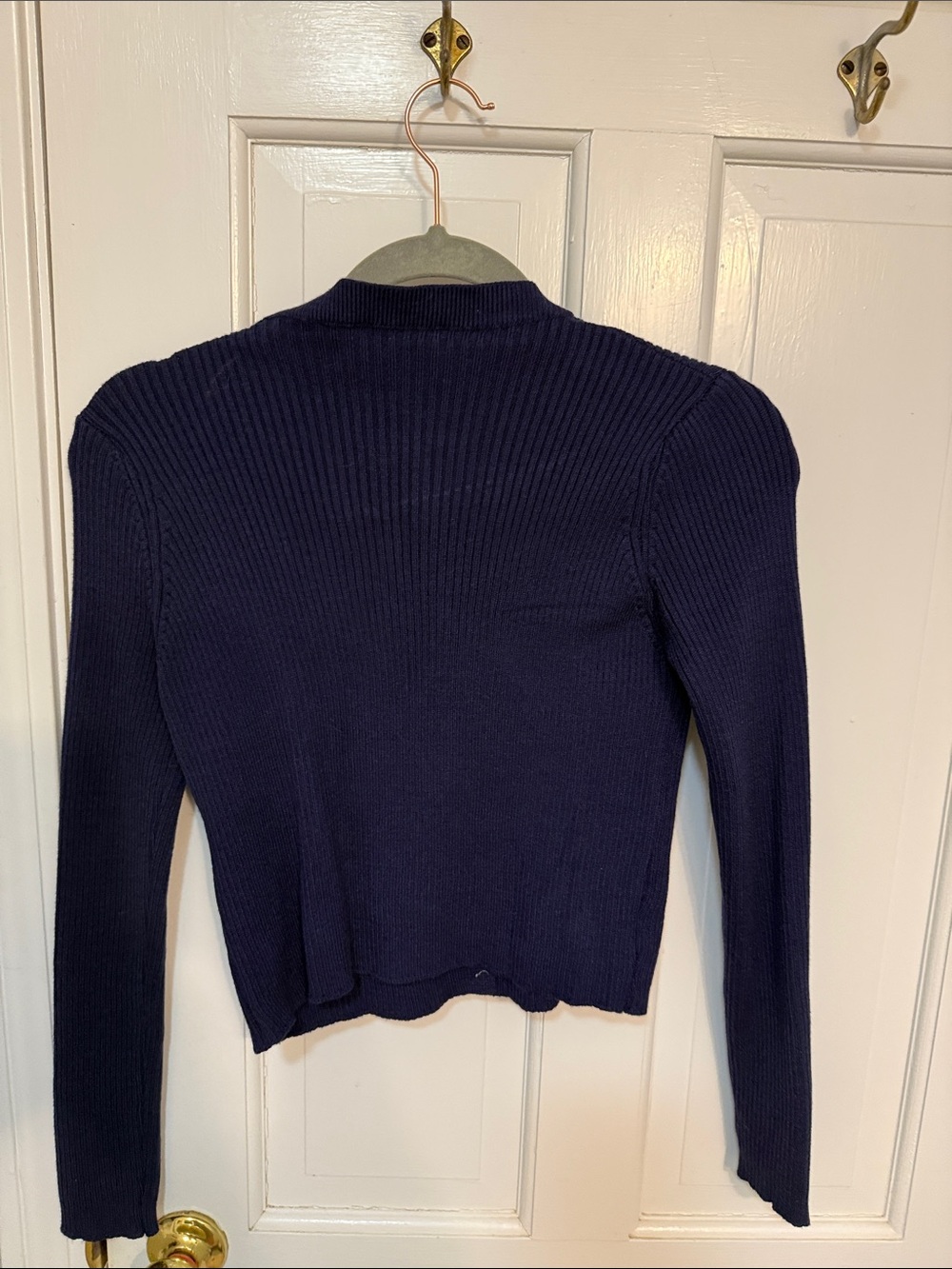 Navy Ribbed Button-Front Cardigan - Picture 5 of 6